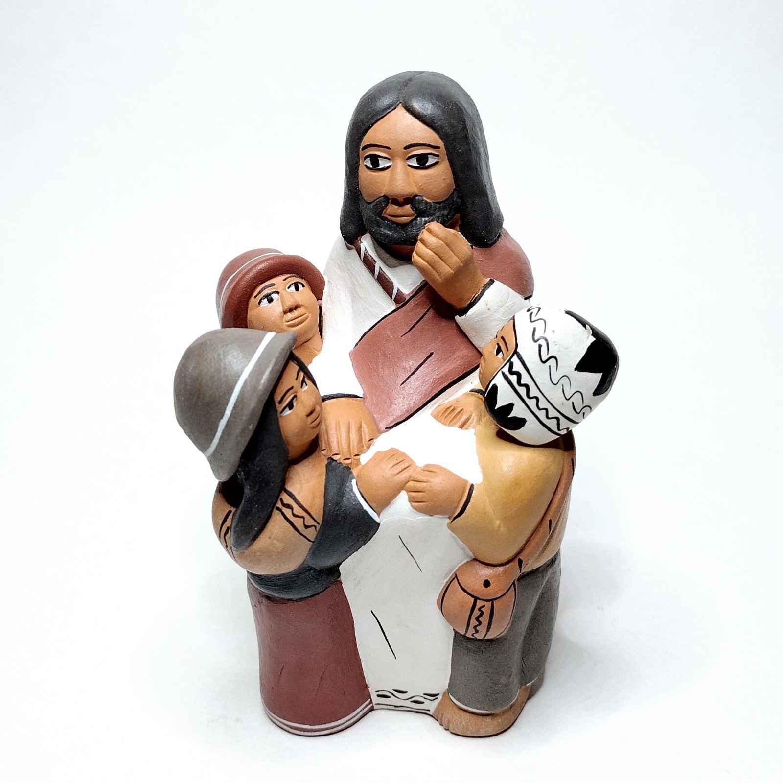 Vtg Peruvian Terracotta Storyteller Jesus w/Children 4" Clay Figurine Maurelio H