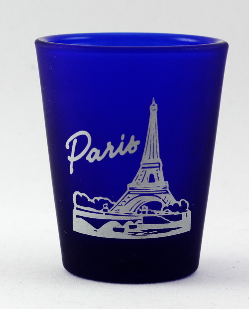 PARIS FRANCE COBALT BLUE FROSTED SHOT GLASS SHOTGLASS