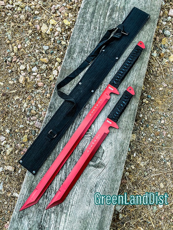 2PC SET 26'' & 18" Ninja Samurai Katana Swords Machete Full Tang Blade Red