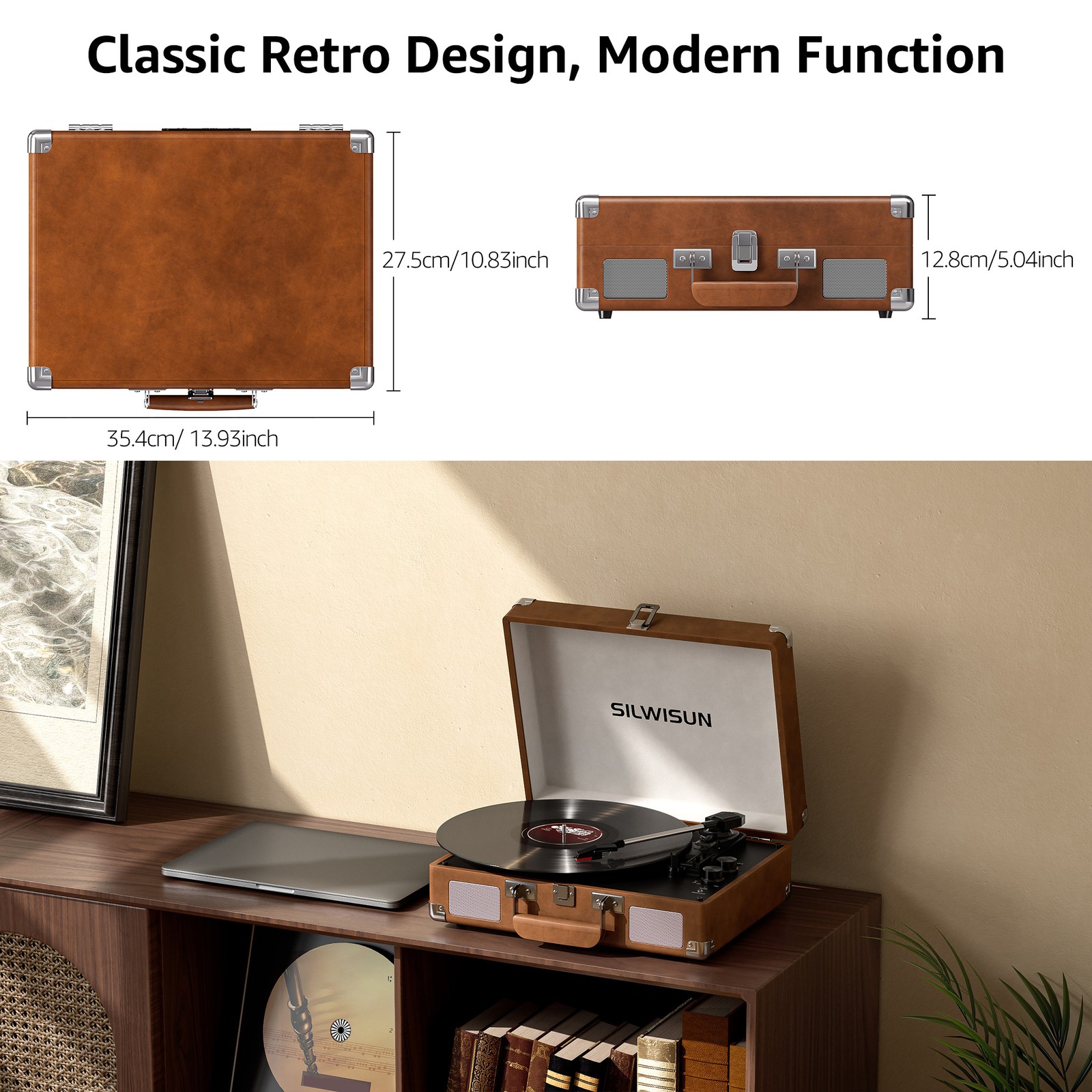 Vinyl Record Player Bluetooth Vintage 3-Speed Portable Suitcase Turntables