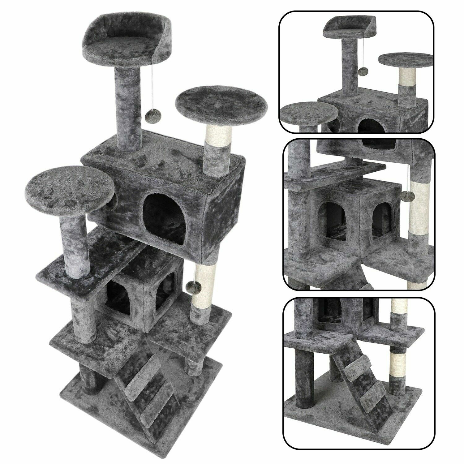 Gray Cat Tree Tower Activity Center Large Playing House Condo Rest Cat 55"
