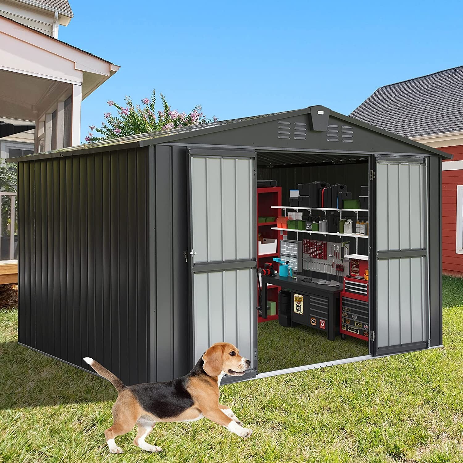 Domi 10' x 8' Metal Storage Shed with Lockable Door, New