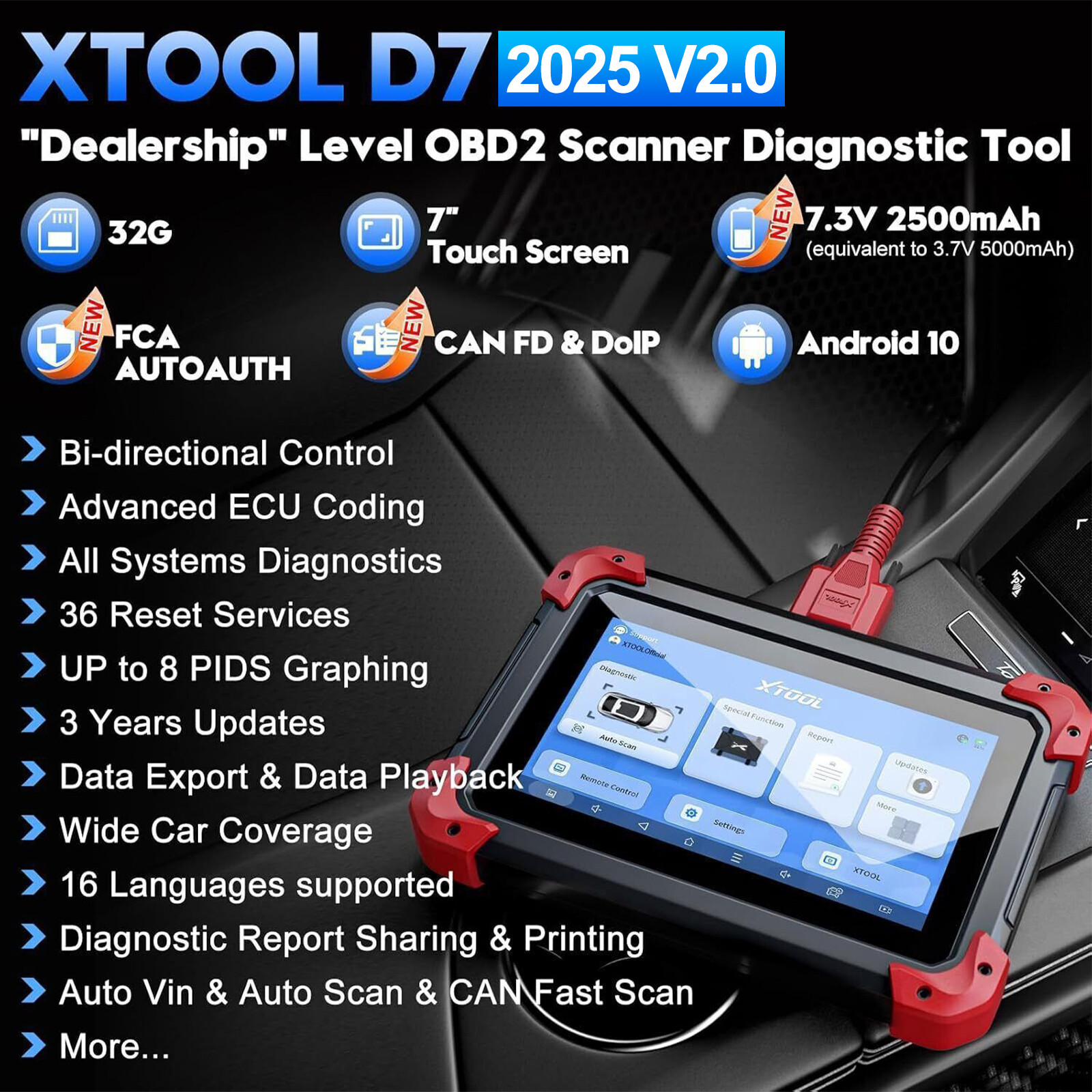2025 XTOOL D7 Car Bidirectional Scanner Full Diagnostic Coding Key Programmer