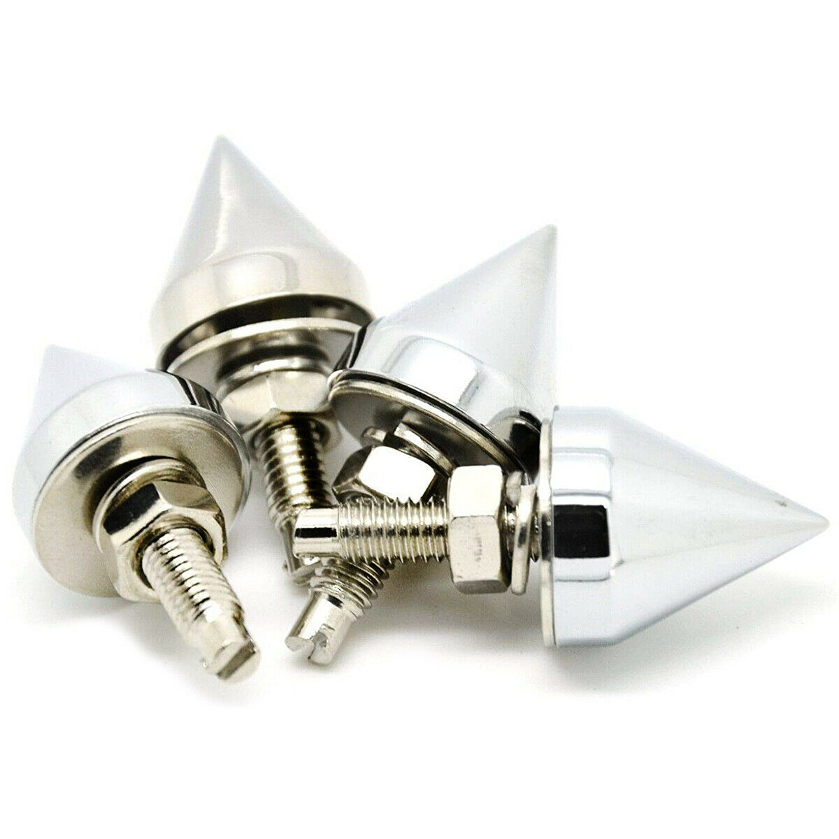 (Set/4) License Plate Frame Fasteners Chrome Spike Screws/Bolts Hot Rod Rat