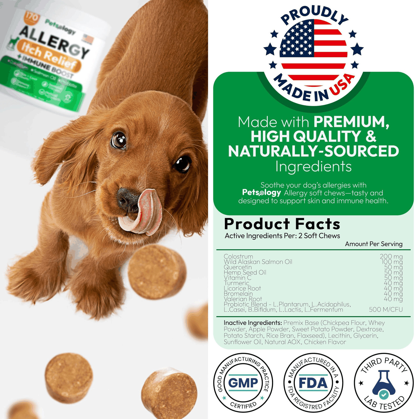 Dog Allergy Relief Chews 170 Treats Itch Relief for Dogs Omega 3 Fish Oil