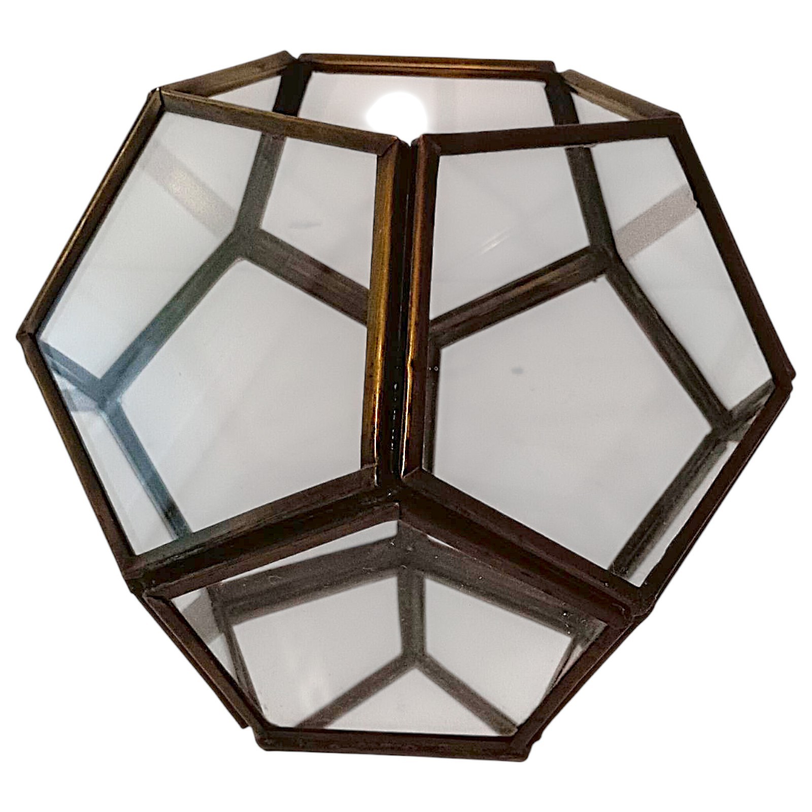 Vtg Brass Glass Terrarium Octagon Geometric Planter Display Case Candle Holder