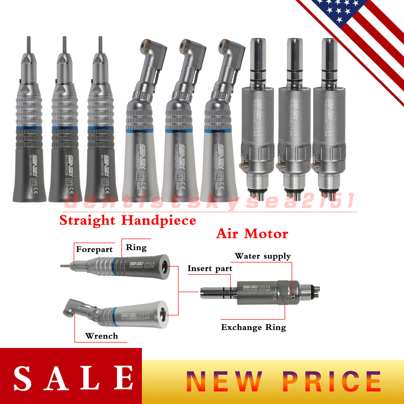 NSK Style Dental Slow Low Speed Handpiece Straight Contra Angle Air Motor 4/2H