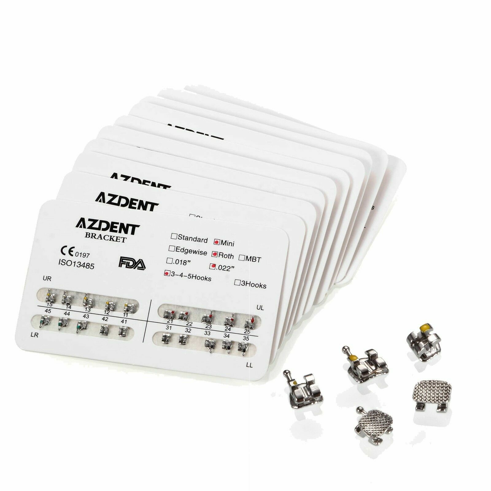 AZDENT Dental Orthodontic Brackets Mini Roth/MBT 022 Hooks 345/10Size Arch Wires