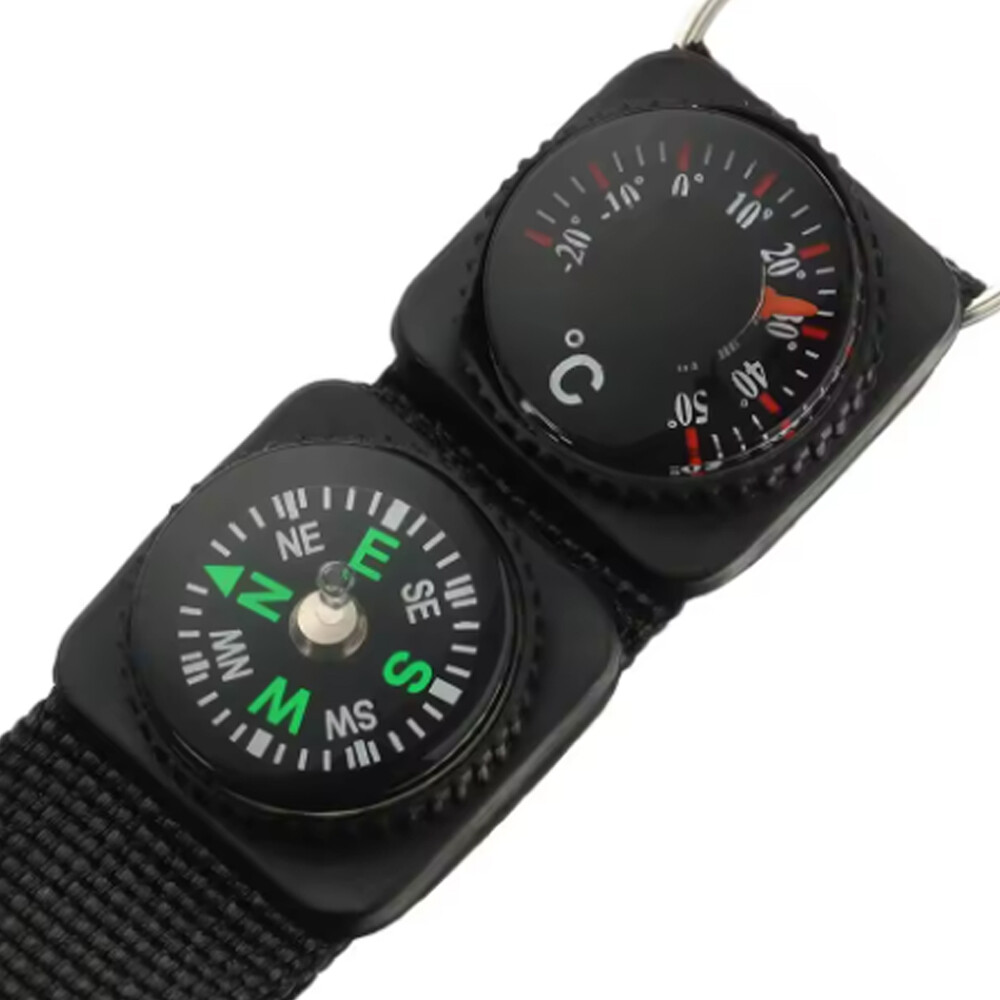 3PCS Mini Compass Thermometer Outdoor Camping Survival Keychain Carabiner Kits