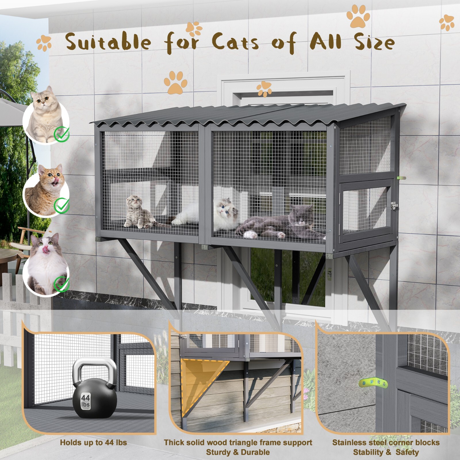 Cat Catio, Cat Window Perch for Large Indoor Cats - Expandable Wooden Cat Window