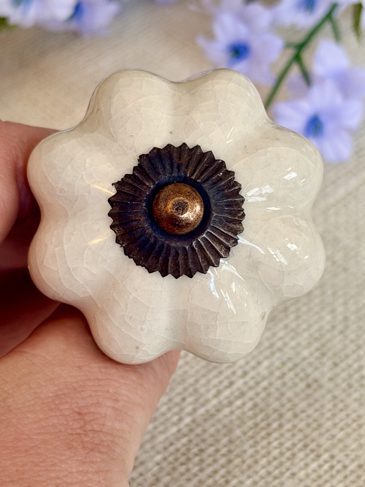 Large Ivory White Porcelain Cabinet Knobs Drawer Pulls Antique Crackled Design