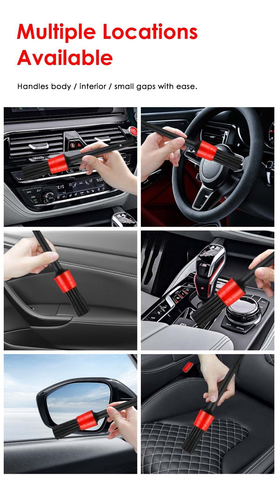 5X Car Detailing Brush Kit Boar Hair Vehicle Auto Interior For Wheel Clean Sets