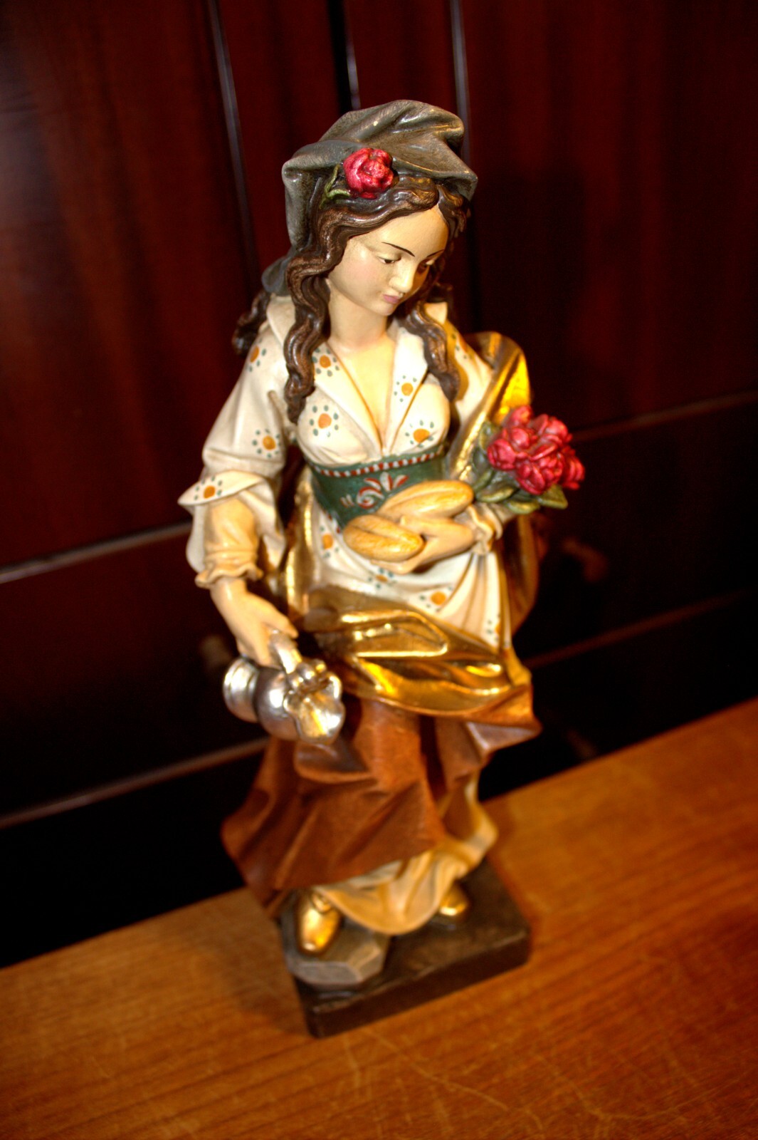 12" HAND CARVED WOODEN CATHOLIC PATRON SAINT ELIZABETH STATUE FIGURE SCULPTURE