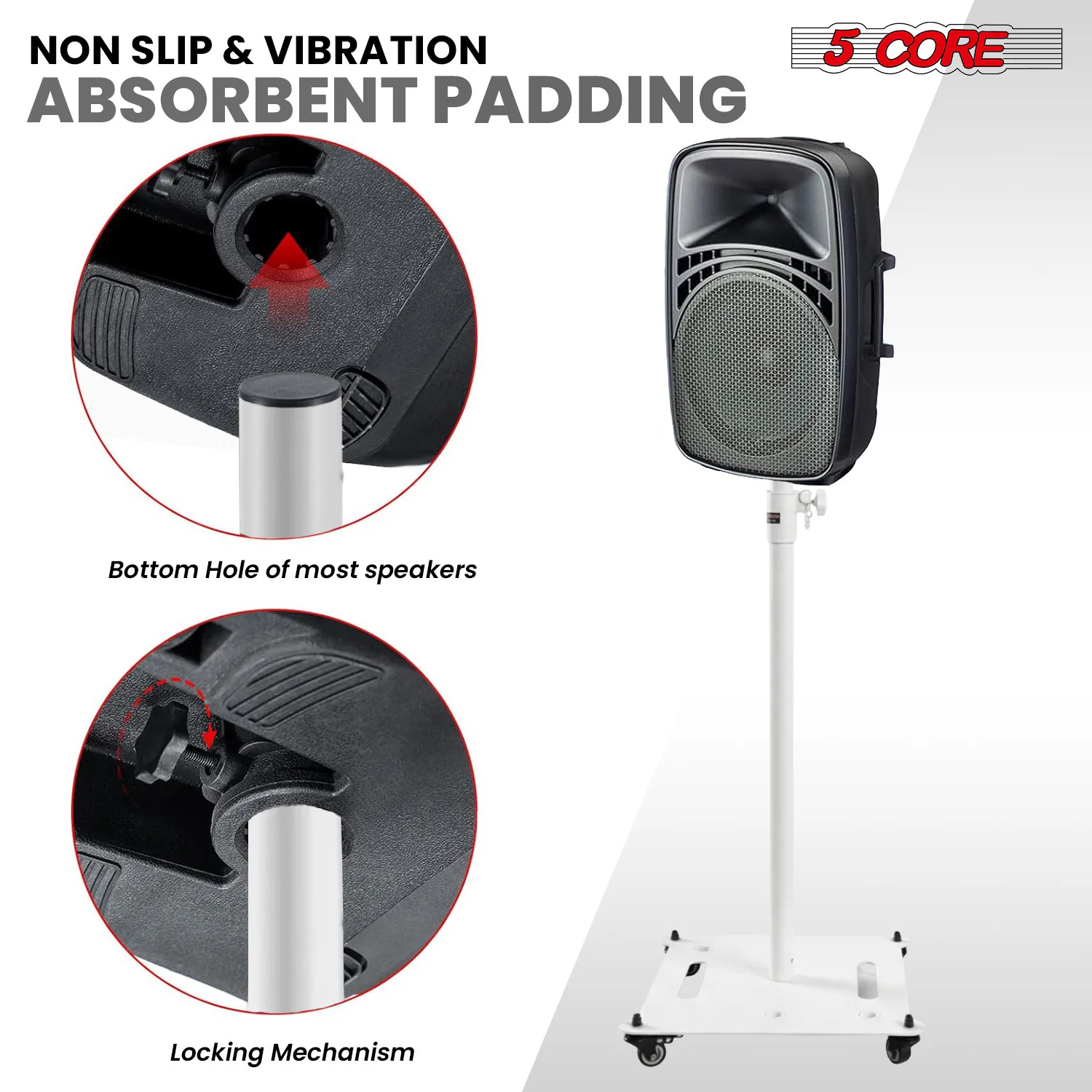 5Core Speaker Stand 2Pcs Heavy Duty Adjustable 61" DJ PA Stands 35mm w Wheels