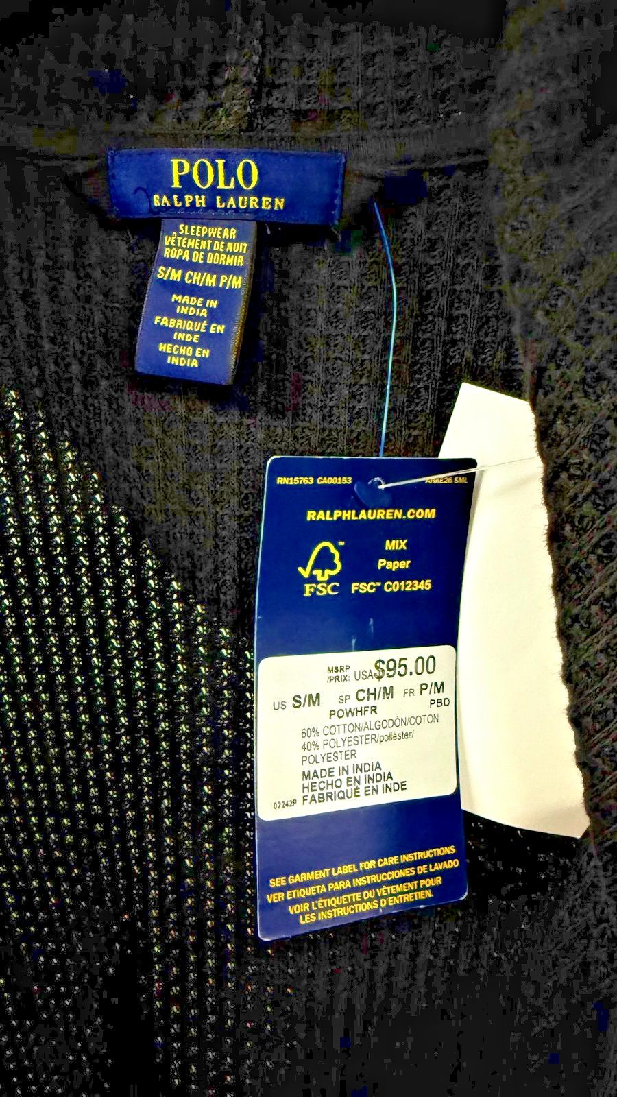 Polo Ralph Lauren Sleep Robe Waffle Hooded Belted Black S/M New