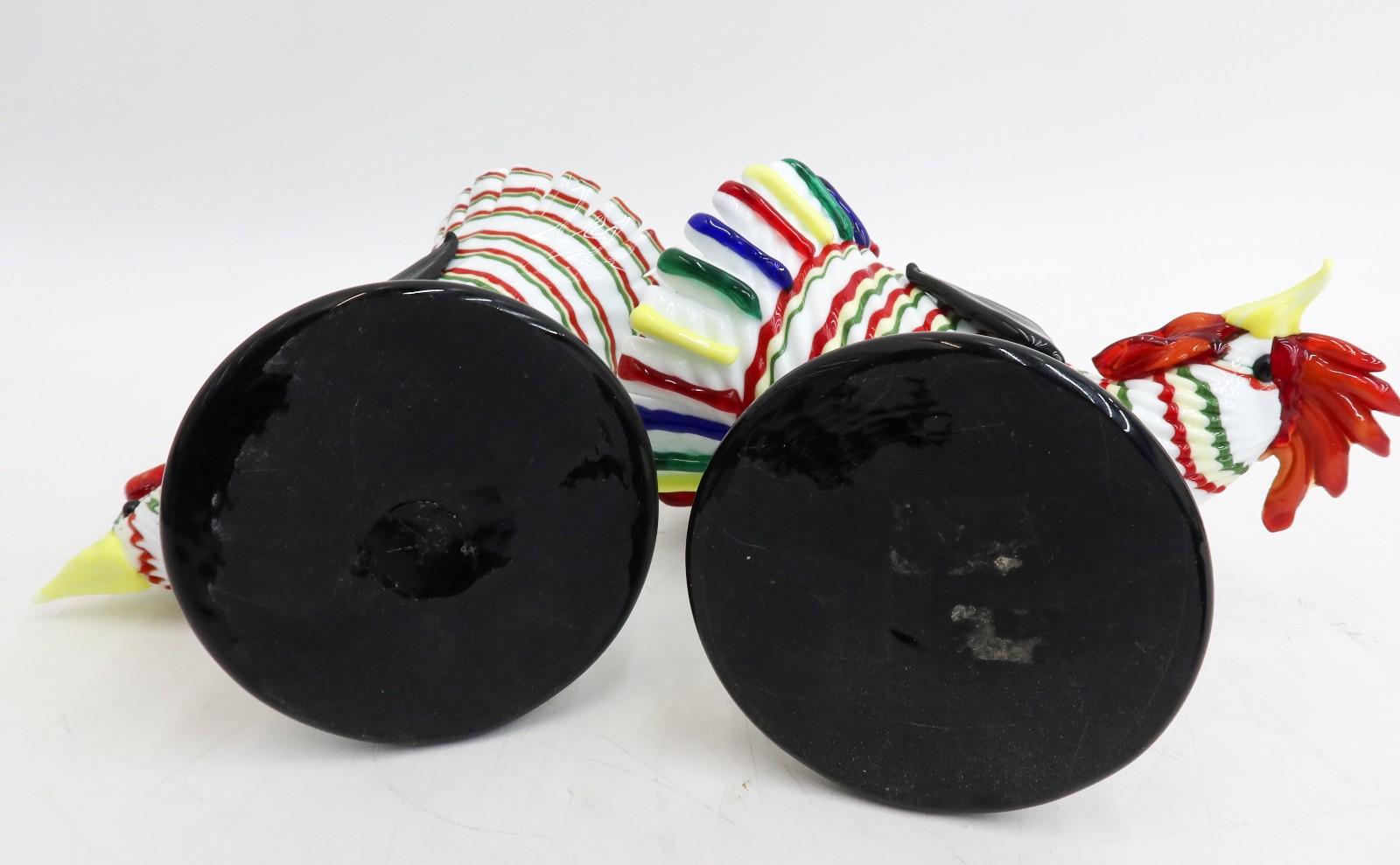 Fulvio Bianconi for Venini (1915-1996) Rooster and Hen Milk Glass Figures c1955