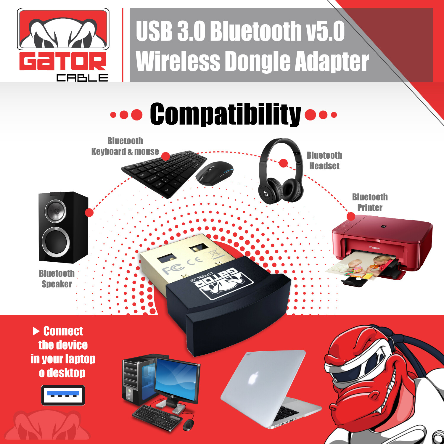 USB 3.0 Bluetooth 5.0 Adapter Dongle Receiver Wireless Audio Music TV PC MAC