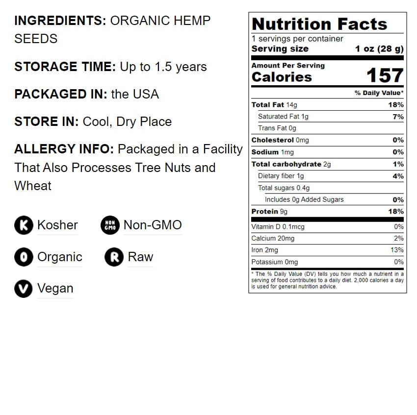 Organic Hemp Hearts – Non-GMO, Kosher, Raw, Vegan – by Food to Live