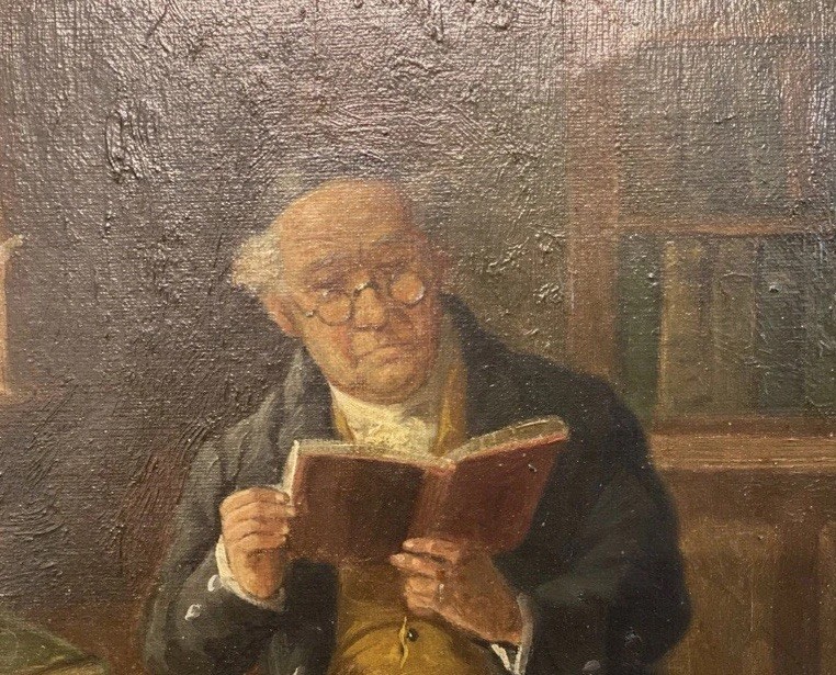 George Fox (British 1876 1916) The Professor Oil On Canvas Gilt Frame Signed