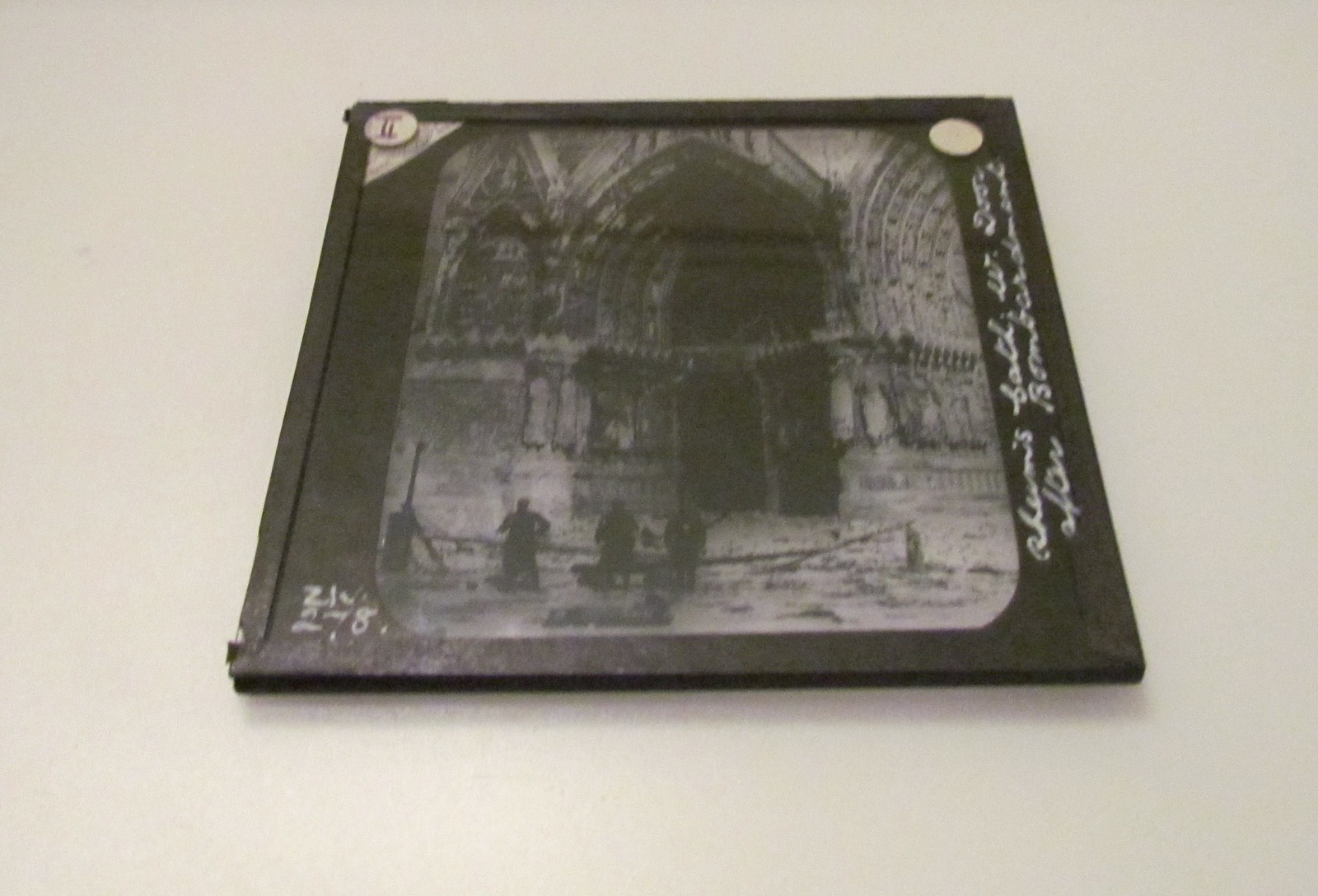 Glass Magic Lantern Slide REIMS CATHEDRAL AFTER BOMBARDMENT WW1 FRANCE