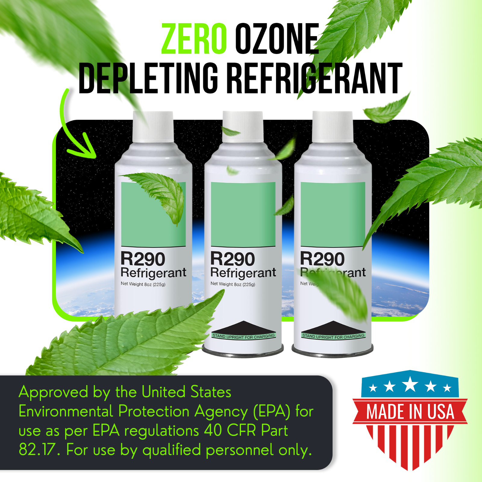 Leak Saver R290 Refrigerant - 8oz Upright Charging Self Sealing Can - 3 Pack