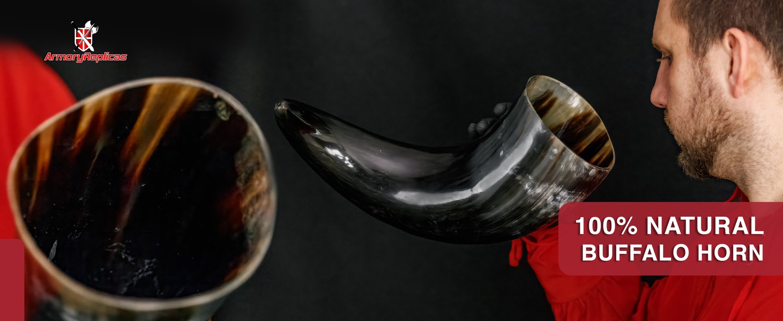 XL Viking Drinking Horn 23" w/ Brown Leather Belt Frog 1400ml Medieval Horn Cup