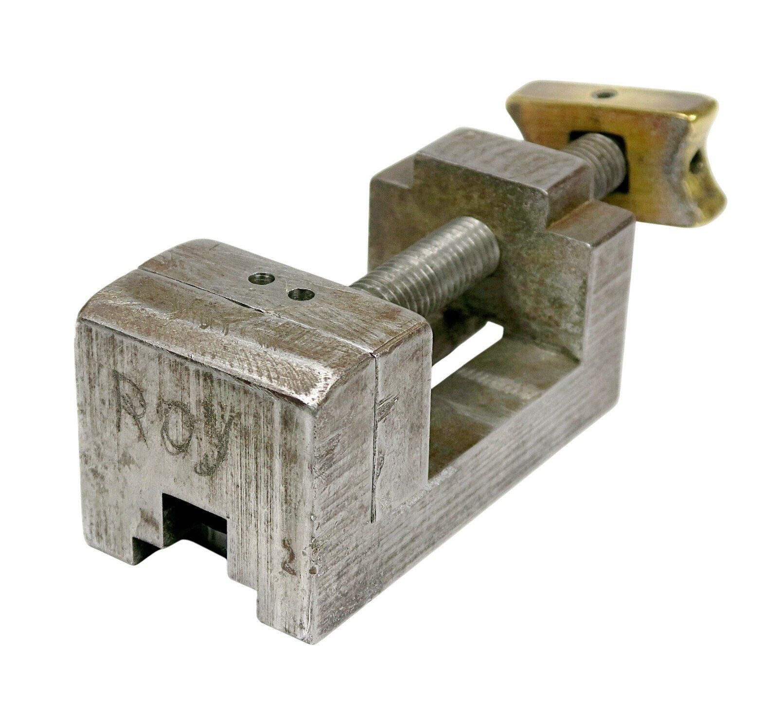 Small Brass Handle Drill Press Vice 1.8" Max Opening Vintage Machinists Tool