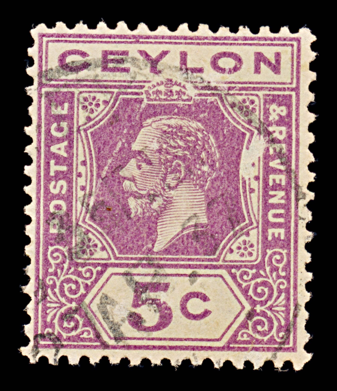 8112: Ceylon SG304 Large Scratch on Background 1912 Sc#203 Mi168 Used