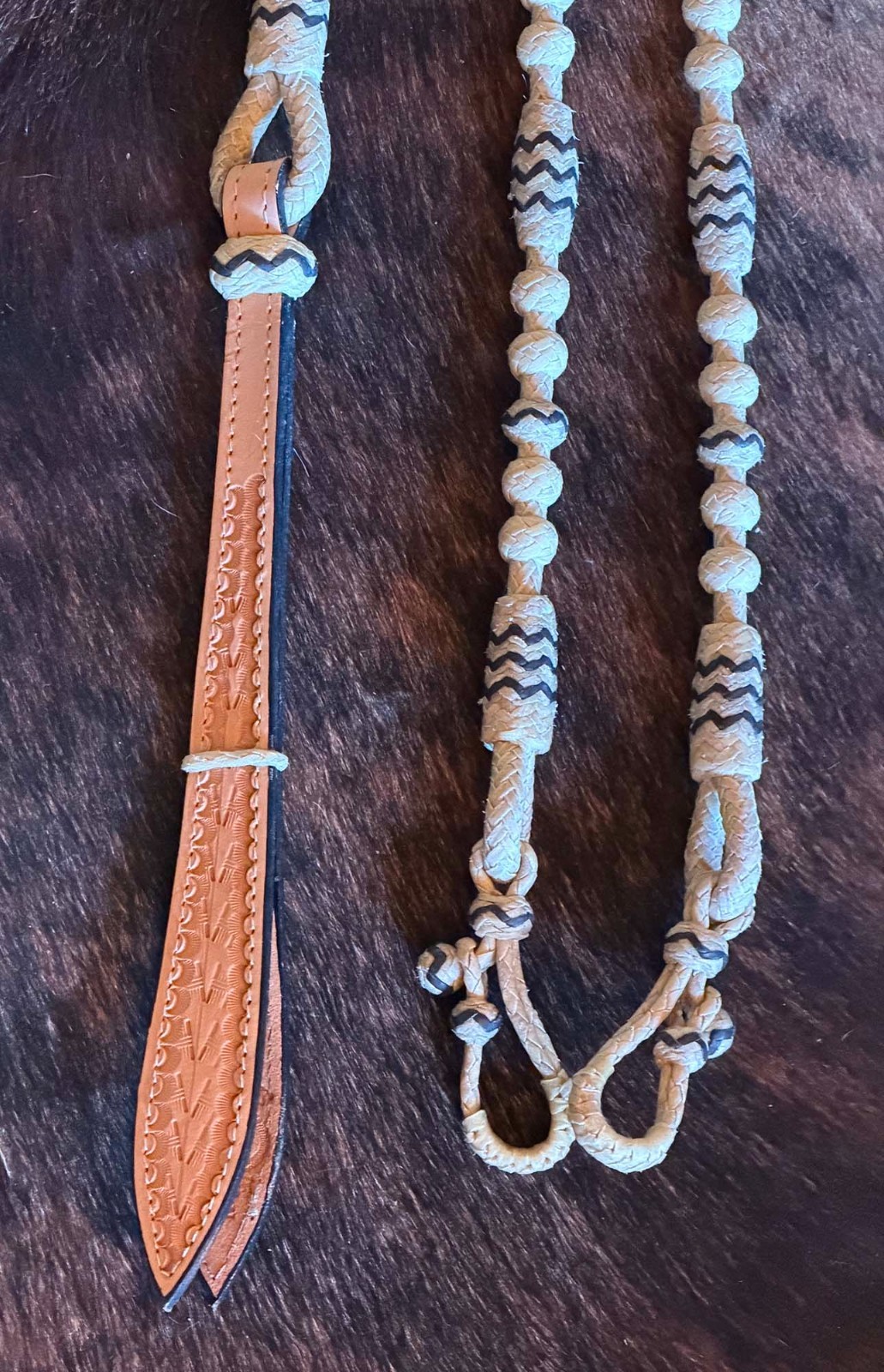 COWBOY Vaquero New RAWHIDE ROMAL REINS w/Black Accents By Steve Guitron