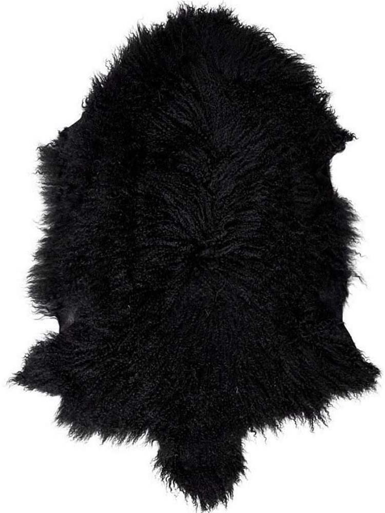 BLACK MONGOLIAN TIBETAN SHEEPSKIN RUG THROW LAMBSKIN FUR HIDE PELT CURLY HAIR