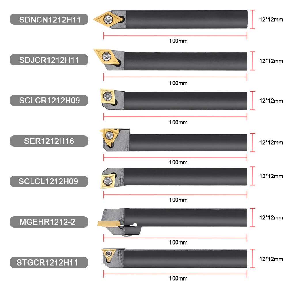 7PCS Lathe Turning Tool Holder Boring Bar Indexable Carbide Inserts Set Wrench