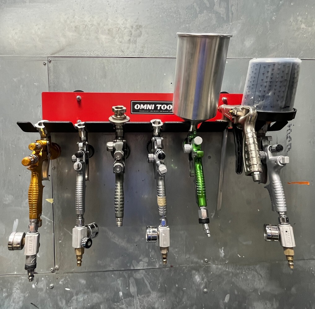 Omni Tool Multiple Spray Gun Holder – Holds 7 Guns Without Cups, 4 With Cups