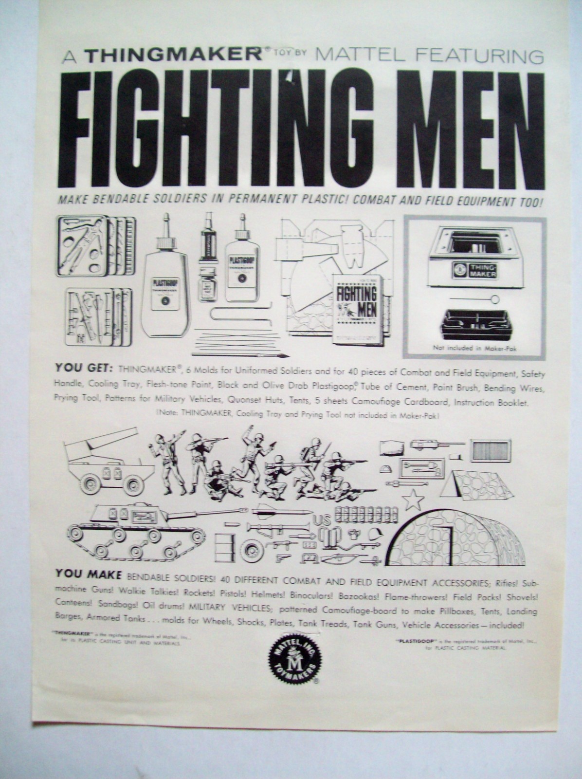 1965 "Fighting Men" Molding Toy by Mattel - 99% Complete with Working Heater