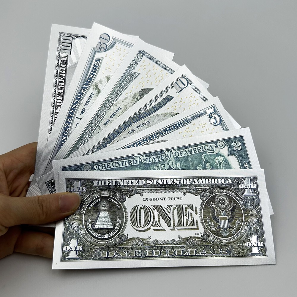 US Dollar Silver Banknotes 1 2 5 10 20 50 100 Bills Money Set Decorative Gift