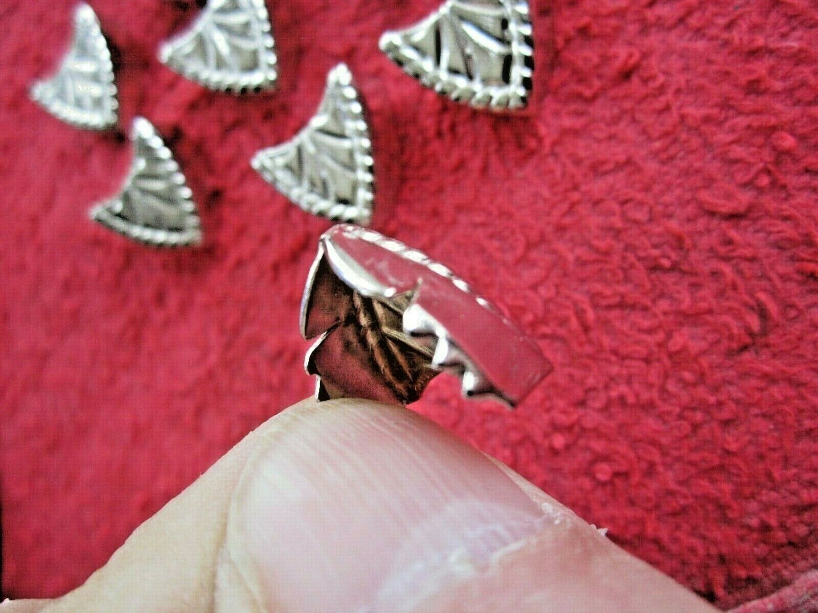 9 VINTAGE 5/8" EMBOSSED NICKEL LEATHER / CLOTH BELT / PET COLLAR TIPS, NOS, USA