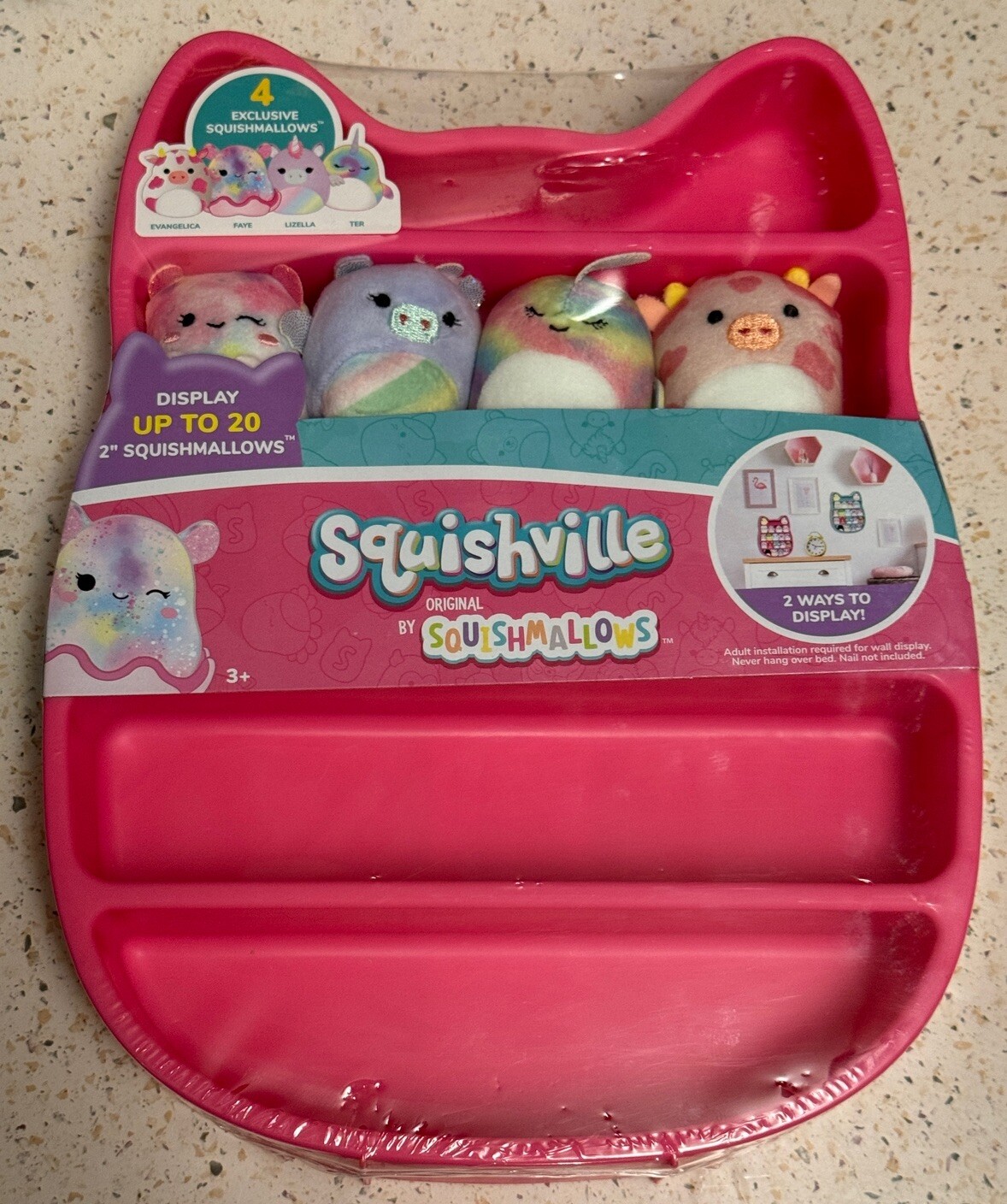Squishmallows Squishville Display Case Lot with Evangelica Faye Lizella Ter