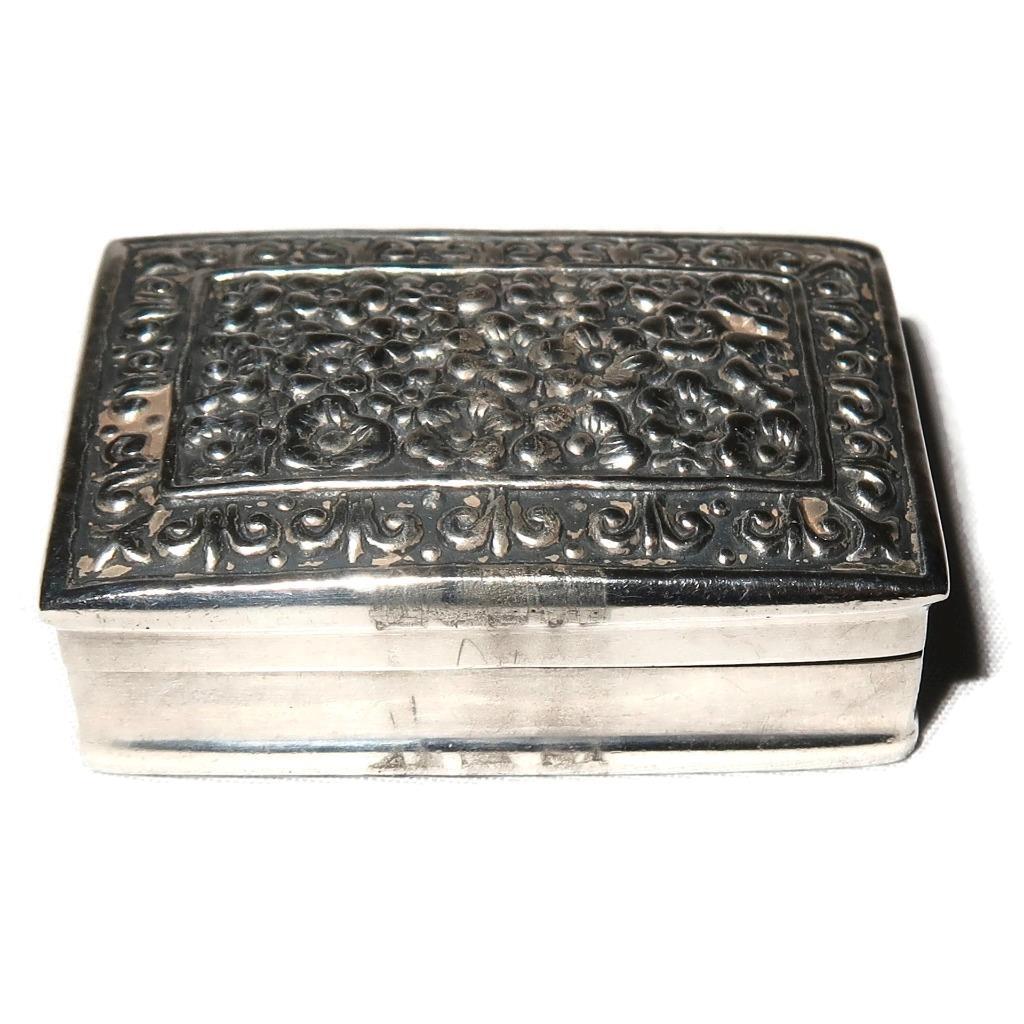 Sterling Silver 16g Pill or Trinket Floral Repousse, 1 1/8" x 1 1/2" x 1/2" Tall