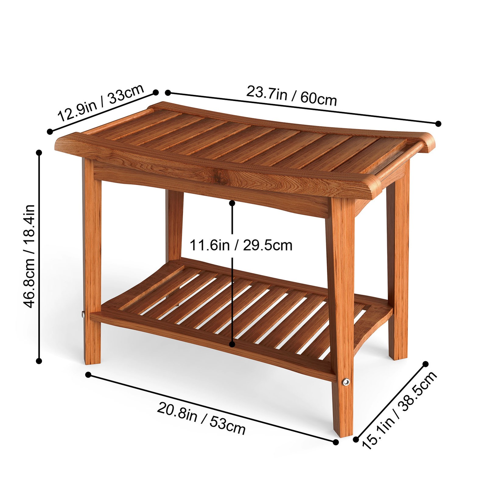 Shower Bench Wood Water Proof Ergonomic Shower Stool With Storage Shelf FKRT