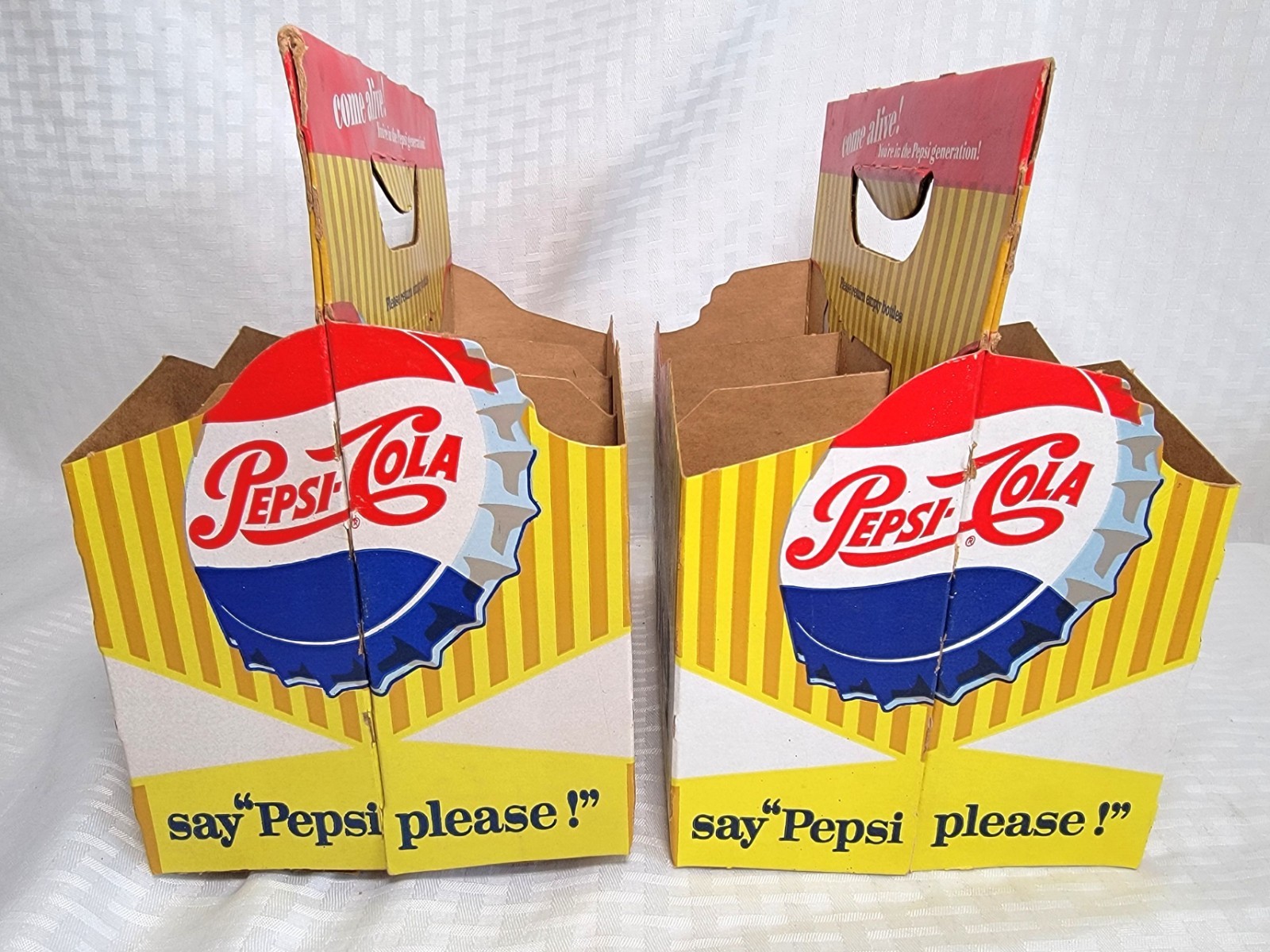 Vintage Pepsi Cardboard Carrier, Lot of 2, "Come Alive" Slogan, 1960s