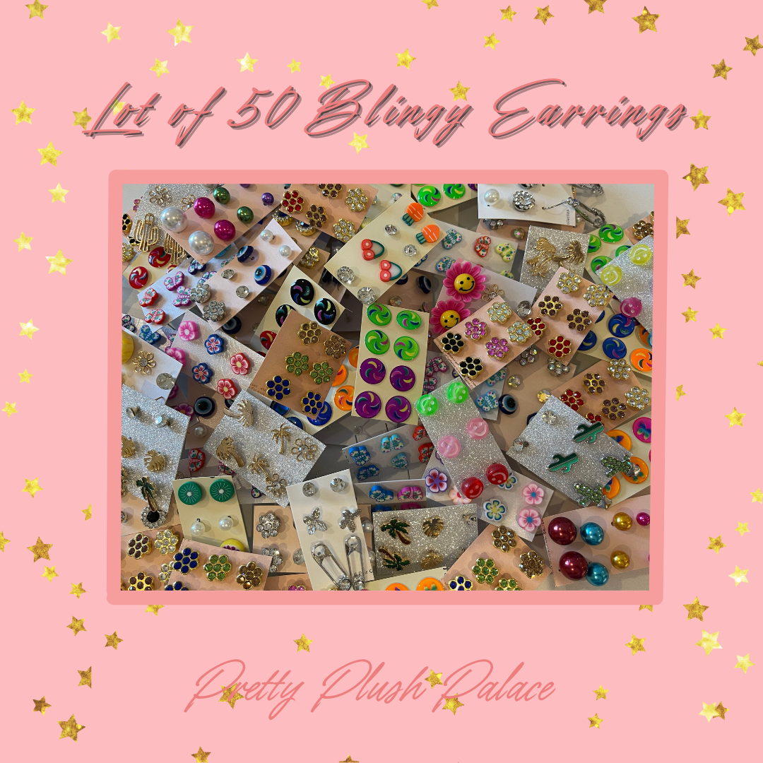 Wholesale Lot of 50 Pairs of Assorted Stud Earrings New Bling Glam