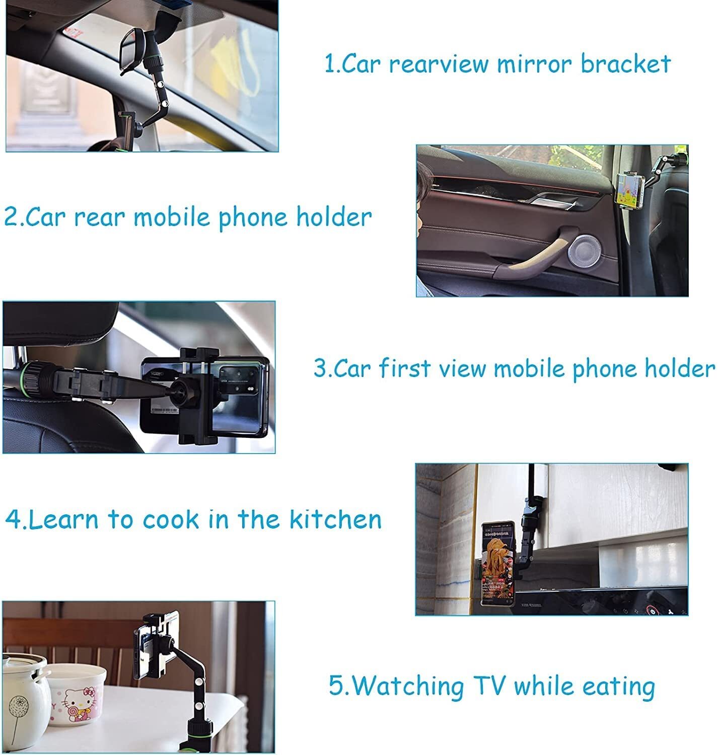 360° Rotation Adjustable Holder Car Rearview Mirror Mount Clip Phone Cradle GPS