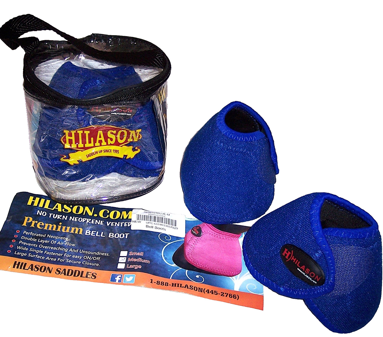 HILASON Bell Boots Pair M Horse No Turn Vented Protect Hook Loop Quick Wrap Blue