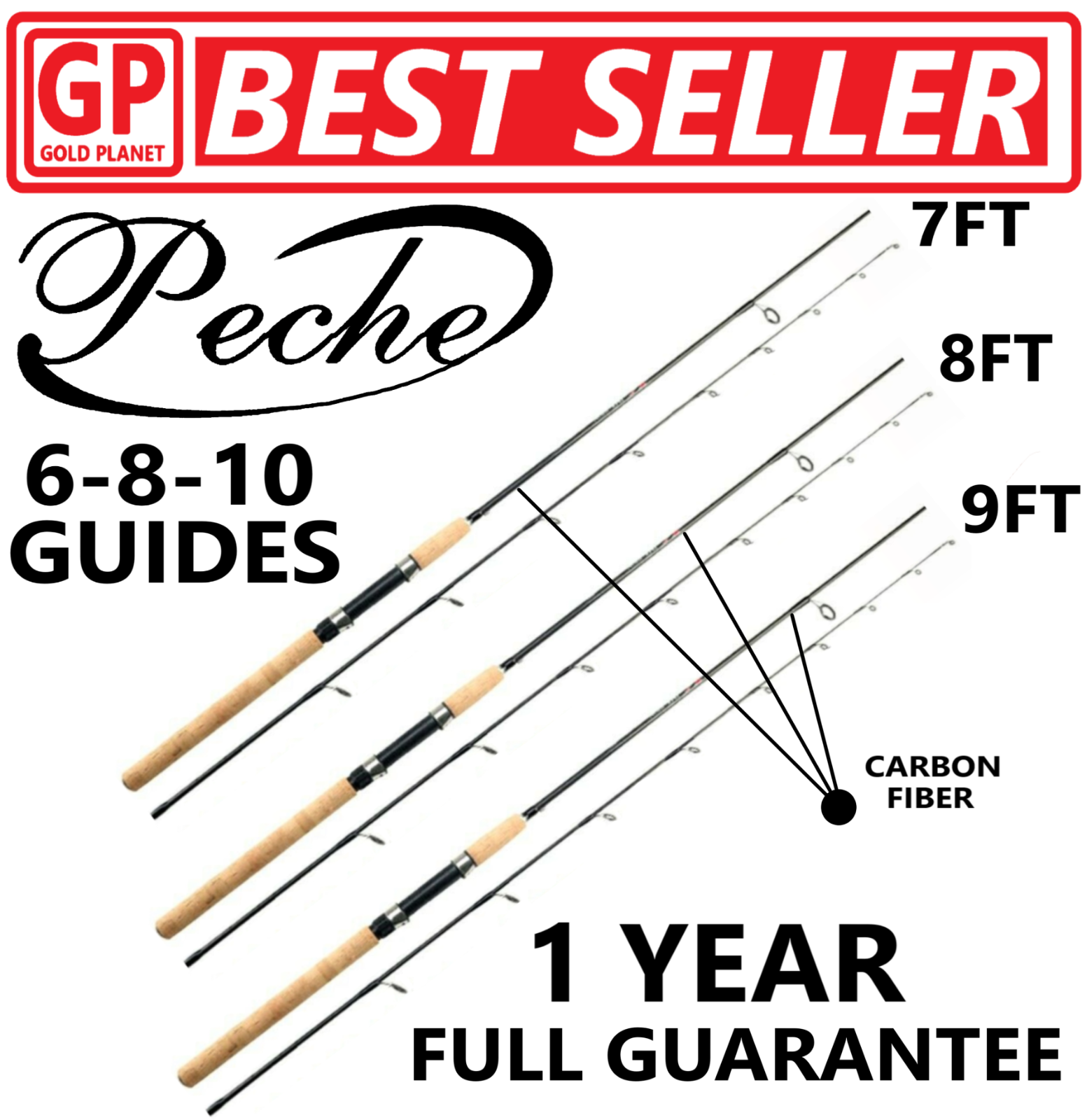 Fishing Pole Spinning Rod Carbon Fiber Portable Medium Heavy Fast 7f 8f 9f