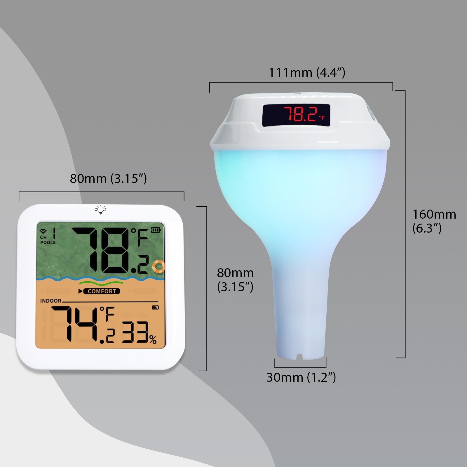 ILTH-518 Solar Wireless Pool Thermometer RGB IP68 Floating with Receiver