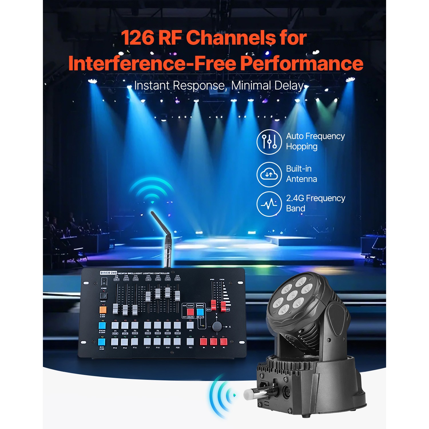 DMX Wireless Receiver Transmitter Controller for LED Stage Light 8 PCs