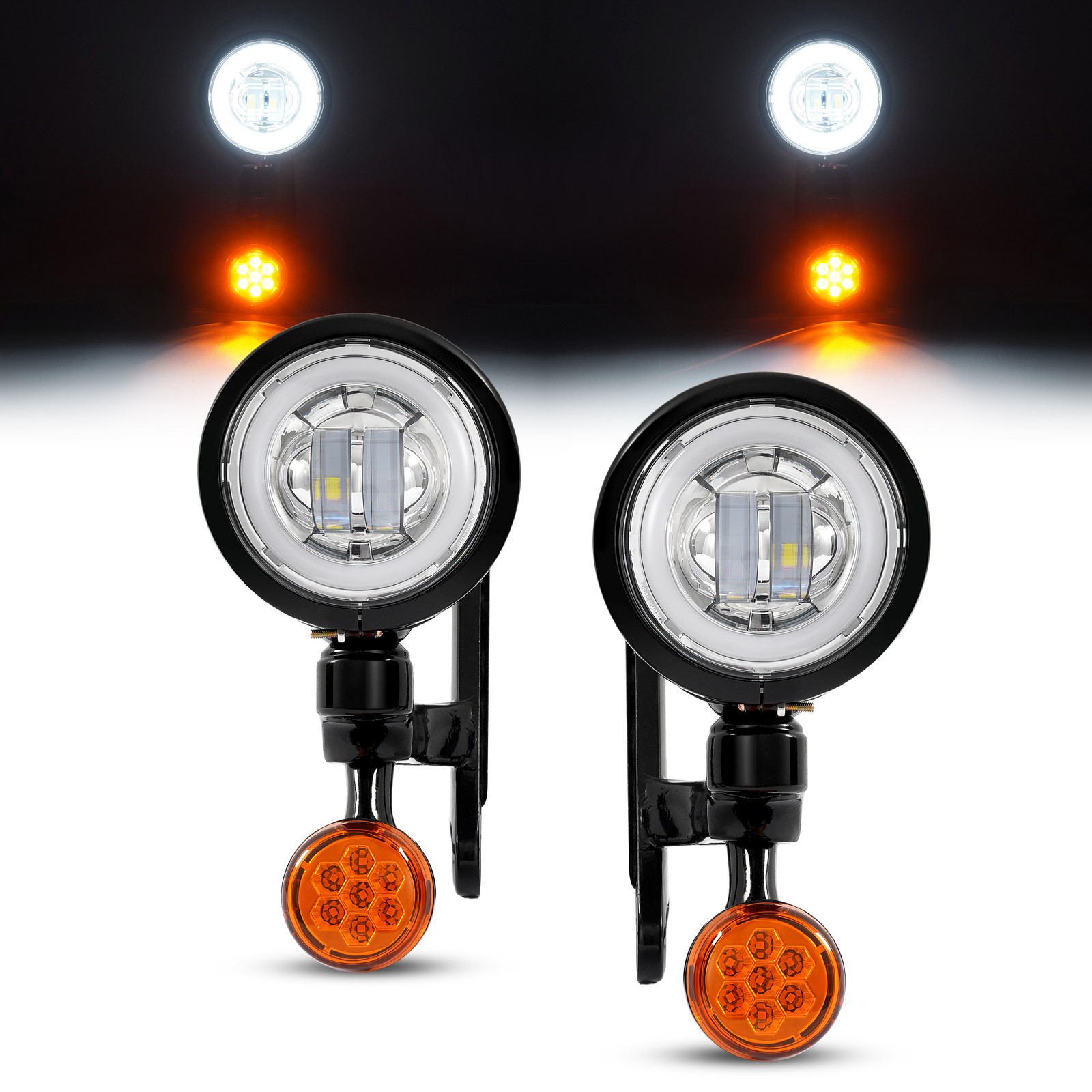 Fog Light Bracket Turn Signal LED For Harley Road King Street Glide 1994-2024