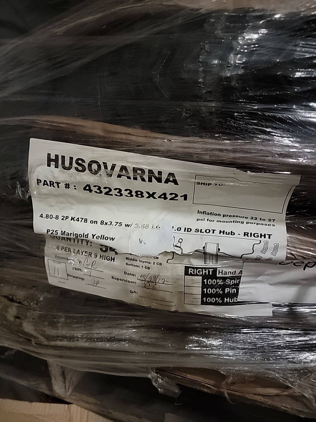 Set of (2) 4.80-8 Husqvarna 2 Ply Tires Wheels Tire Husqvarna Kenda -DK