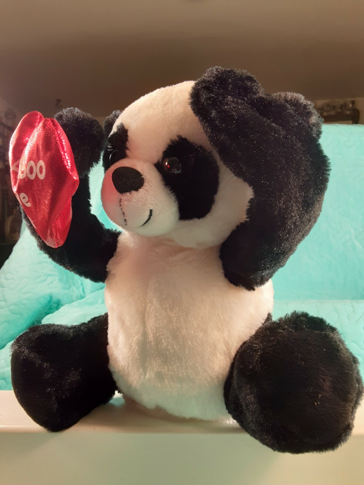 PANDA BEAR Peek A Boo I Love you Battery Operated Plush Arms & Ballown Move