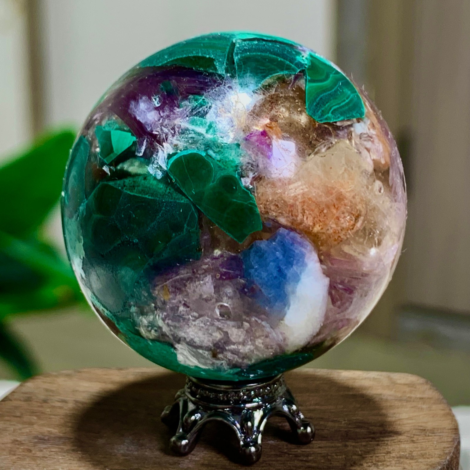 79G Newly discovered rare malachite purple mica symbiotic sphere restoration