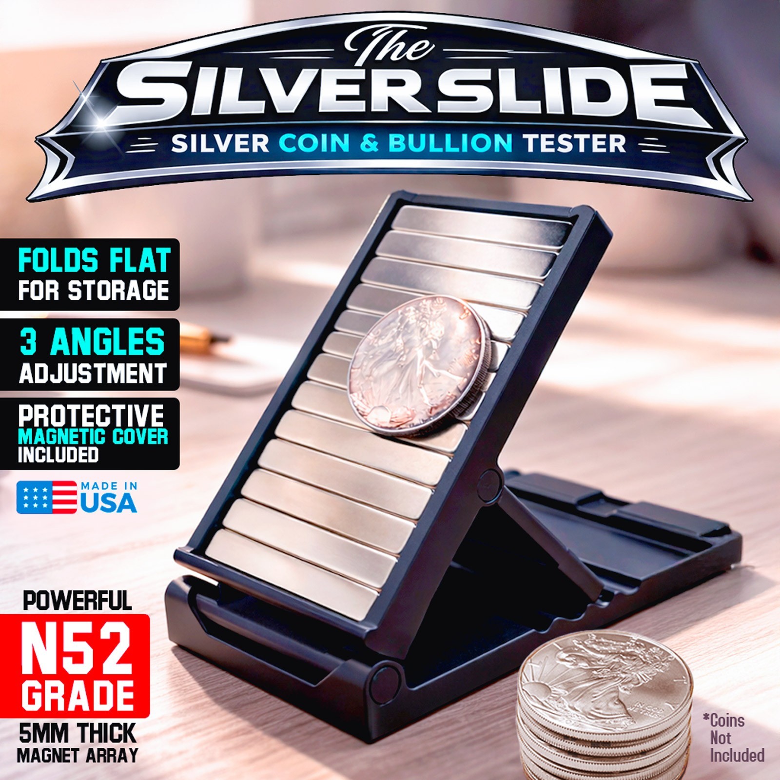 The Silver Slide Magnet Slide Test Kit For Silver Coins & Bullion, N52 Neodymium